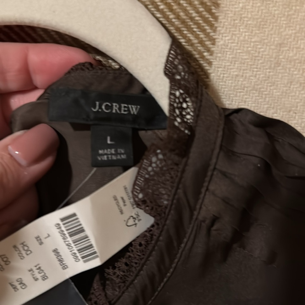 NWT Jcrew Dark Brown Silky Blouse L - Picture 2 of 9